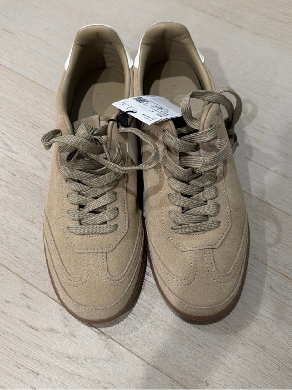 NWT Mango Women's Beige Suede Lace-Up Sneakers